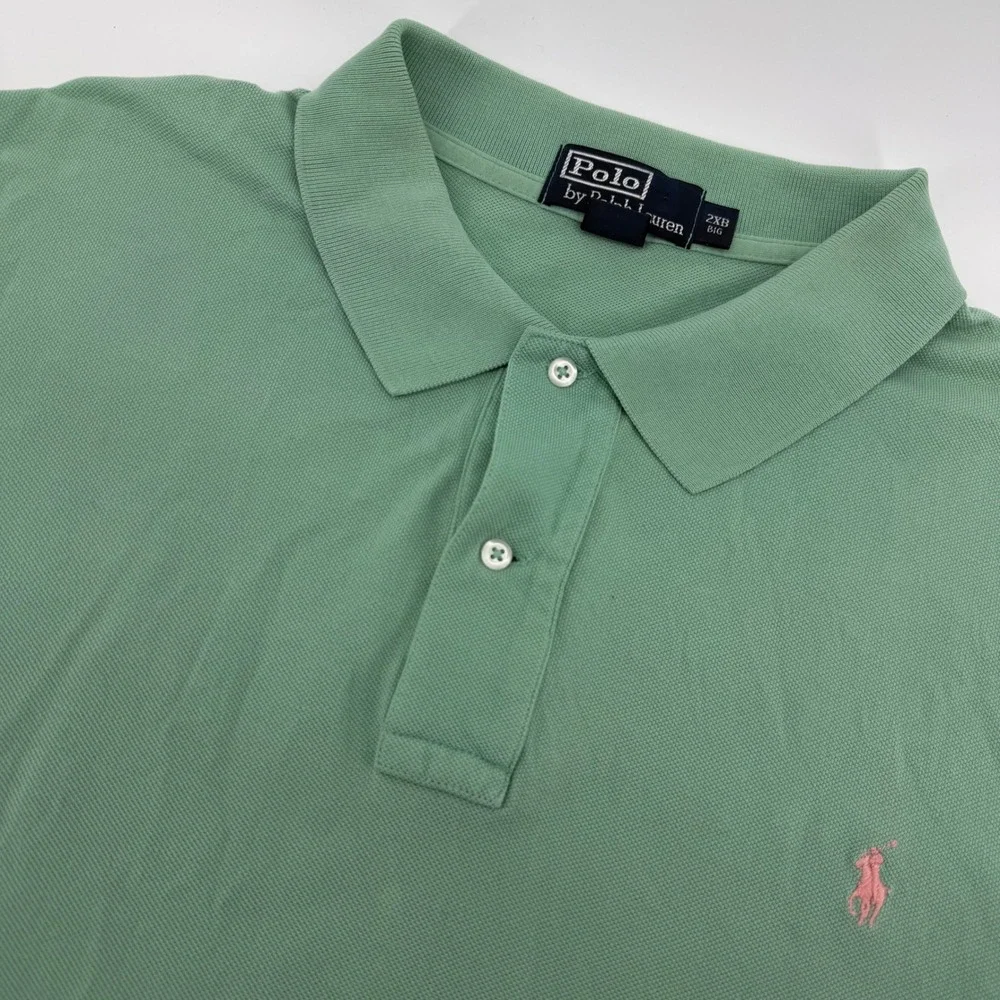 Polo Ralph Lauren Polo Shirt Mens 2XB Green Short Sleeve Pink Pony Logo Big Tall